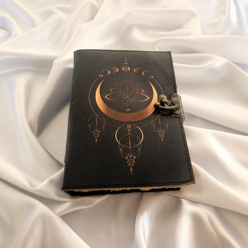 Leather Journal Gold Crescent Moon & Stars Dream Journal, Handmade Leather Sketchbook, Wedding Gift, Notebook, Travel Dairy, Leather Dairy.