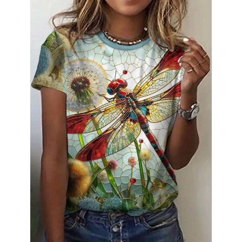 Fashion Women's Crew Neck T-Shirt 3D Color Printing Crew Neck Short Sleeve