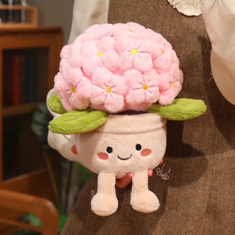 30Cm Humanoid Flower Potted Plant Plush Toy Hydrangea Macrophylla Kawaii Pink Purple Blue Home Decor Girlfriend Gift