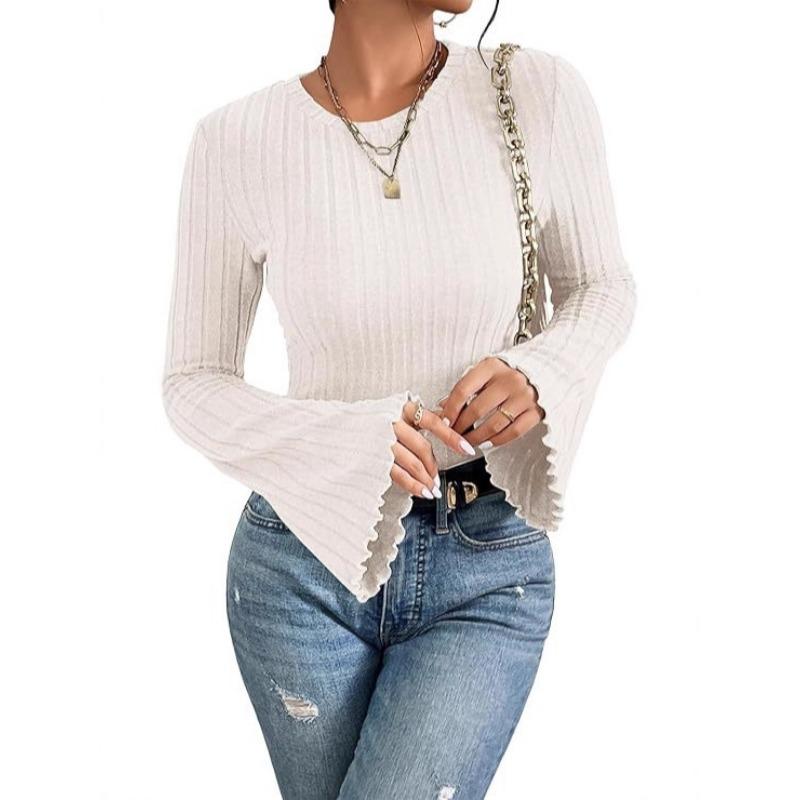 Women S Long Sleeve Round Neck Knit T Shirt Slim Fit Casual Top