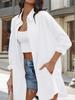 Women's Oversized Button Down Blouse Long Sleeve Stand Collar Loose Casual Top with Pockets