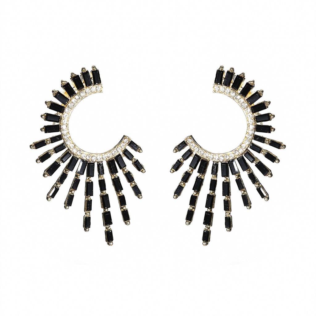 C-shaped colored glass rhinestone earrings