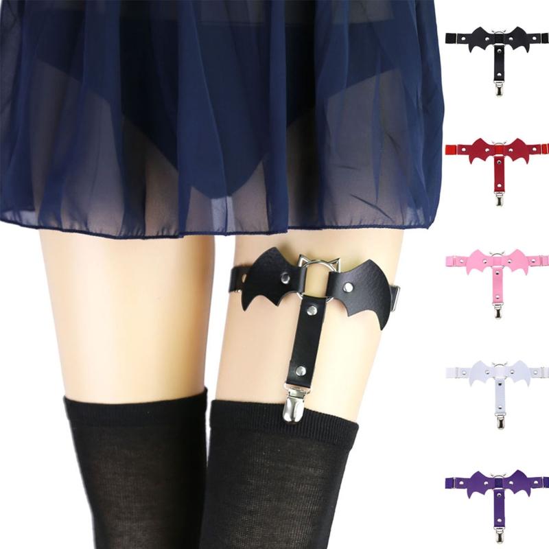Bat-Shaped Leather Garters For Thigh High Socks Stocking Suspender Belt Thigh Ring Goth Leather Garter Belt