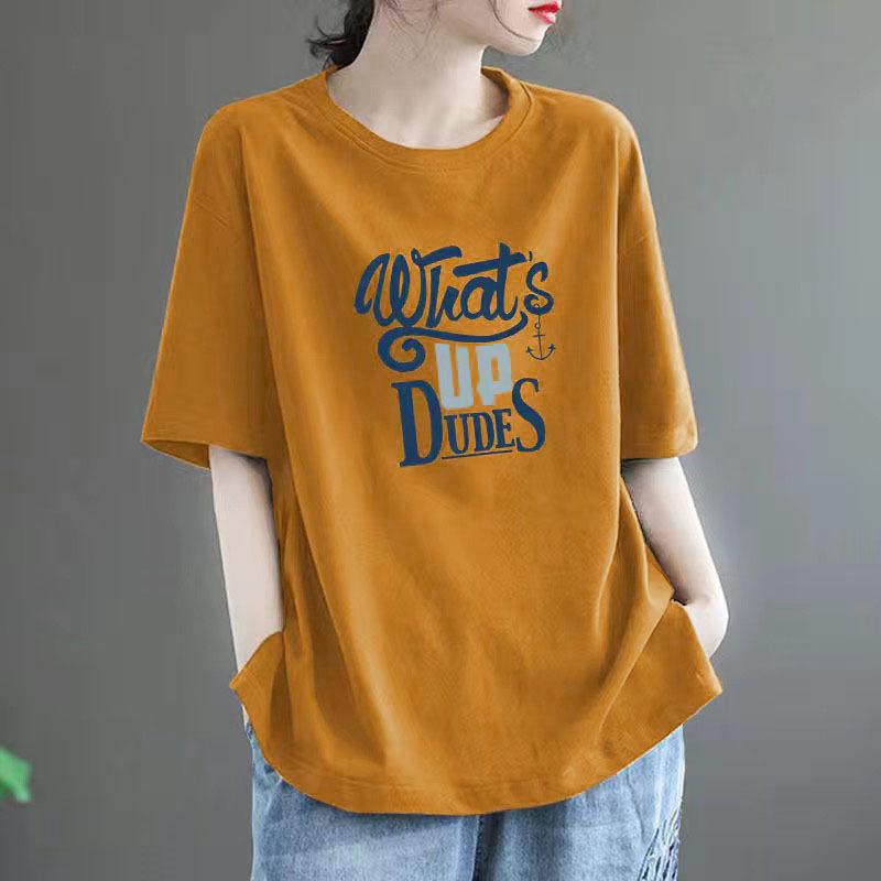 T-shirt d'été en coton pour femme, grande taille, col polo, ample, imprimé, décontracté