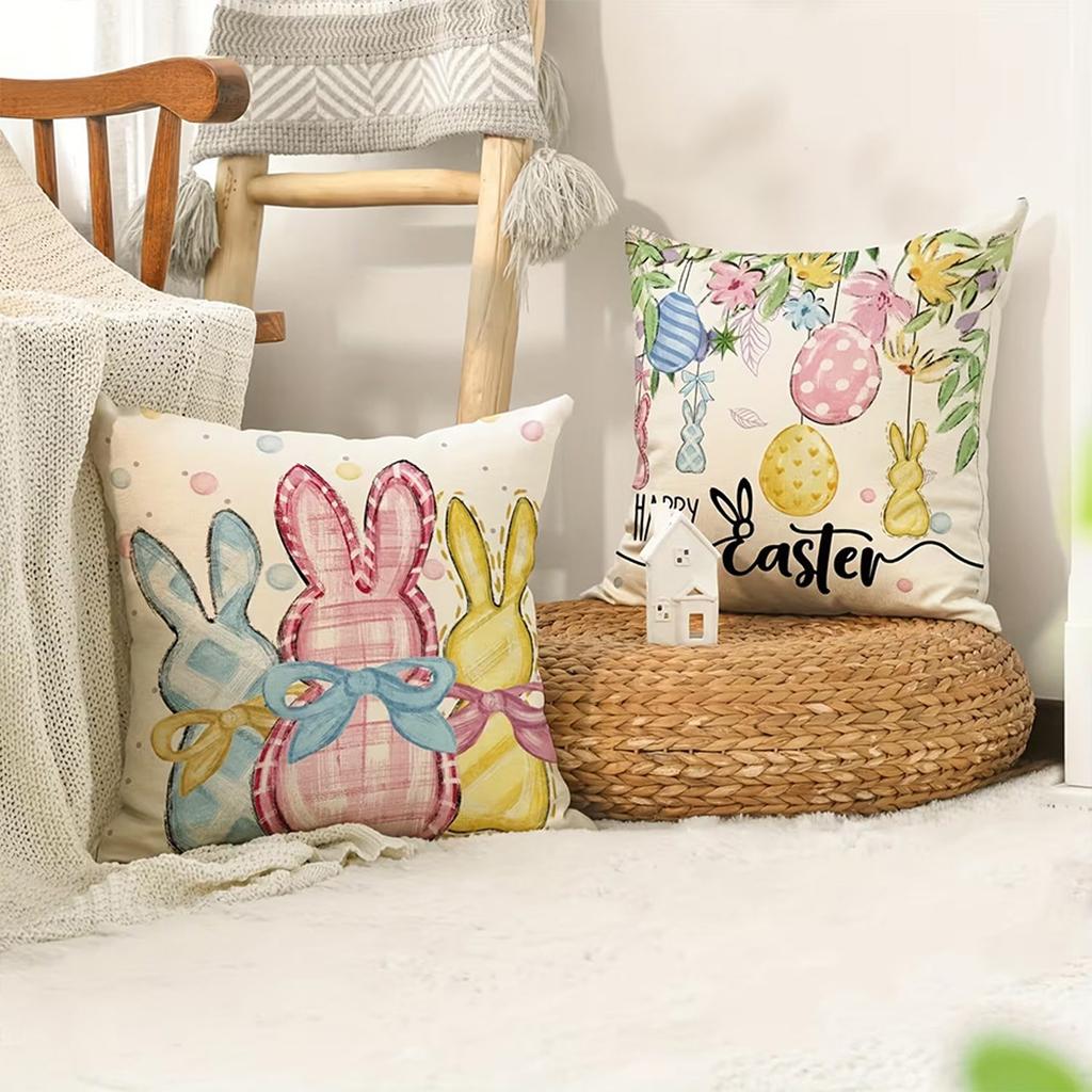 Easter Short Plush Printed Pillow Cover With Bunny And Carrot Sofa Decoration