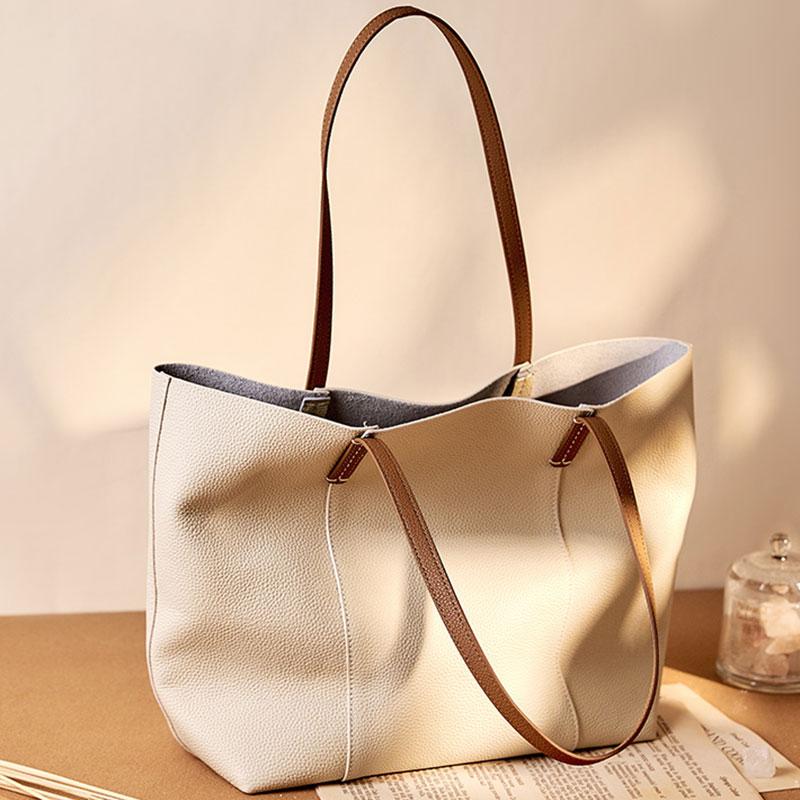 Cowhide Tote Bag Luxury Designer Genuine Leather Women's Bag Fashion Large Capacity Removable Women Shoulder Bags