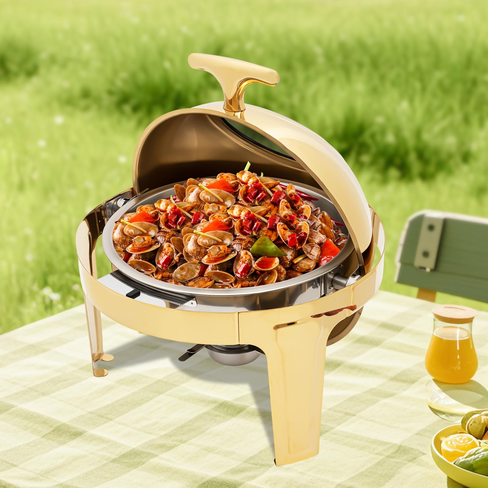 Bymaocar Круглая столешница мармит с крышкой-роллом из нержавеющей стали, открывающейся на 90°/180°, подогреватели для фуршета с прозрачной крышкой и утолщенными ножками