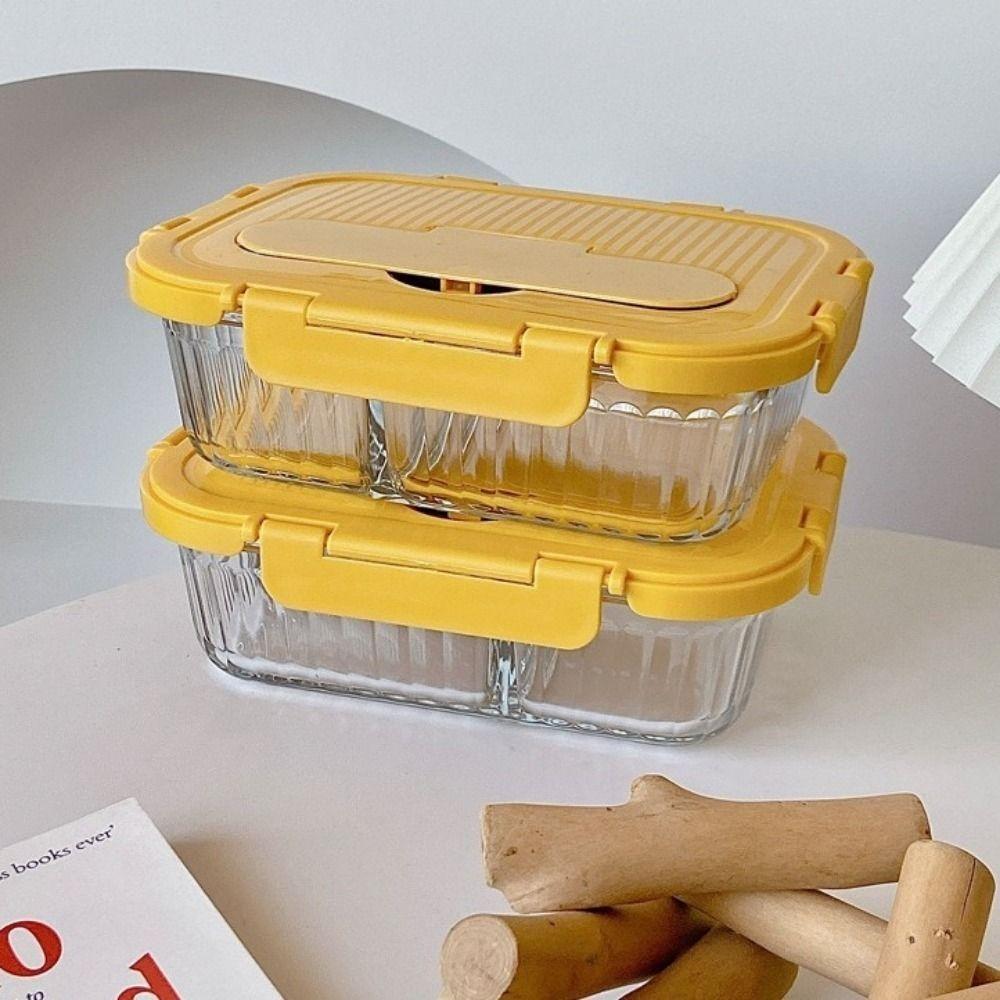 Large Capacity Vertical Stripe Lunch Box Sealed Food Preservation Box Glass Lunch Box Office