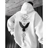 Plus Size Street Men's Hip Hop Retro Spell Crow Totem Print Hooded Sweatshirt
