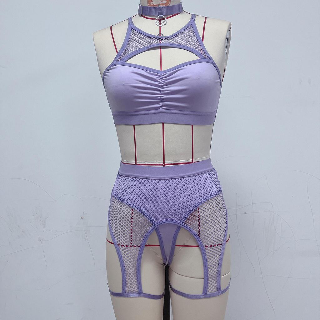 2022 European & American Black Mesh Spliced Erotic Lingerie Bra