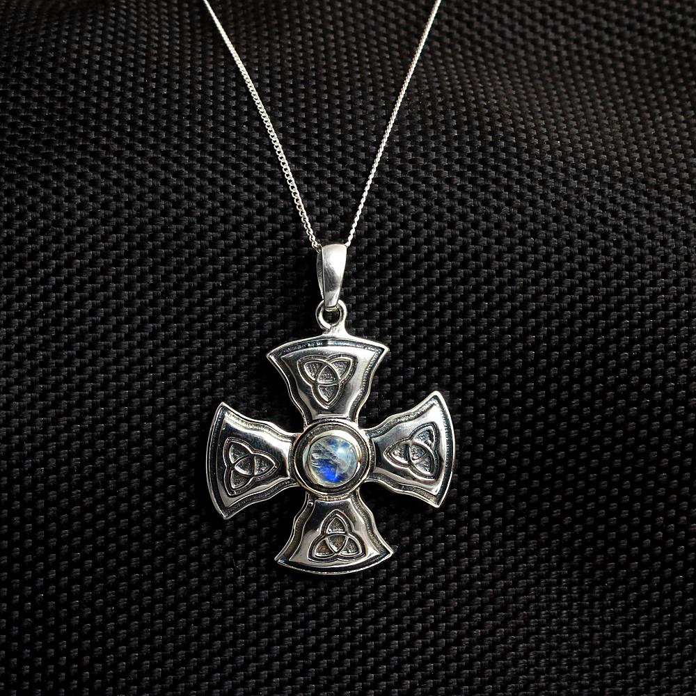 Moonstone Pendant, Maltese Cross Pendant, Silver Charm Jewelry, 925 Sterling Silver, Handmade Jewelry