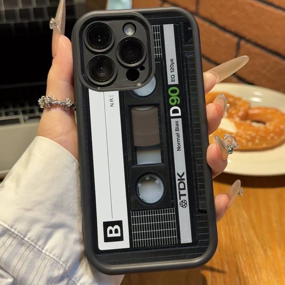Vintage Cassette Tape Retro Phone Case For iPhone 17 16 15 14 13 12 11 Pro Plus Max Soft TPU Ladder Lens Protection Soft Cover
