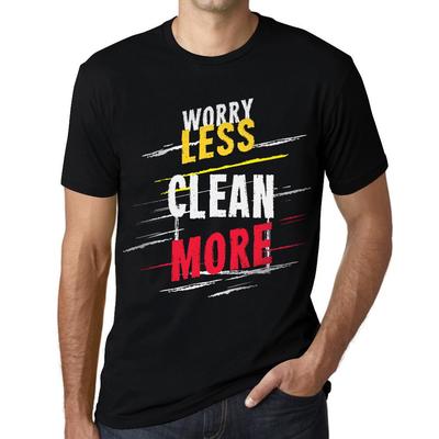 Men's Vintage Tee Shirt Graphic T Shirt Worry Less Clean More Deep Black White Text