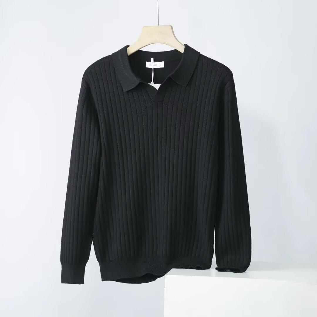 Men s Hong Kong Style Solid Color Knit Polo Sweater, Slim Fit Base Layer XXXL