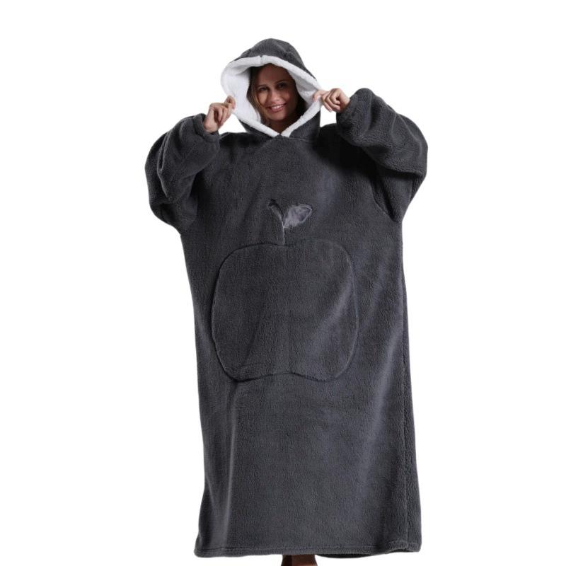 Zimowy Sweter z Kapturem Koc do Noszenia Unisex Oversize Koc z Rękawami Duża Kieszeń Ciepły Przytulny Miękki Koc Koc dla Dorosłych do Telewizji