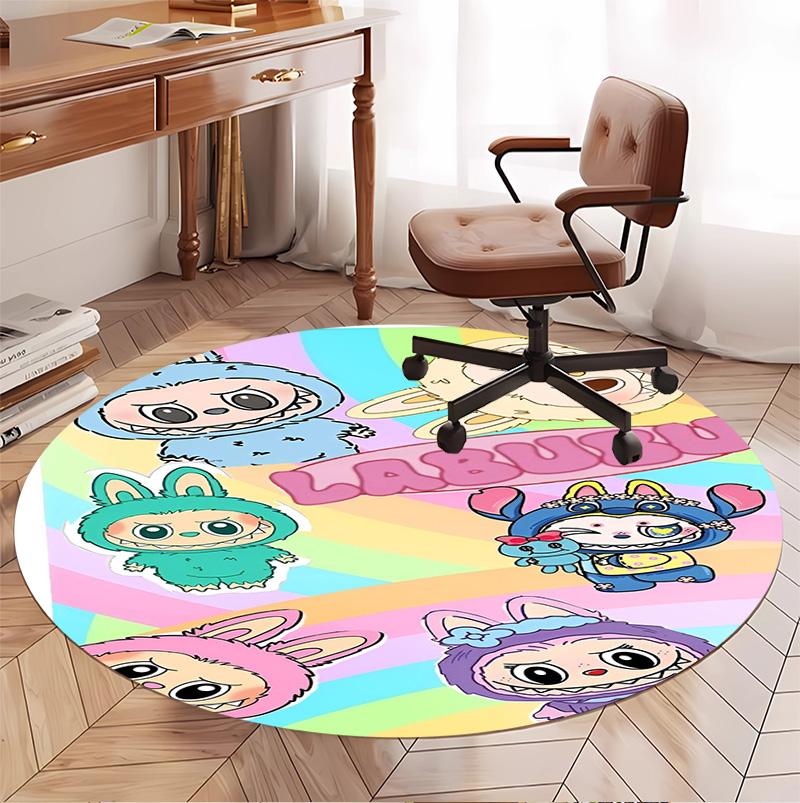 Labubu Pattern Round Rug, Indoor/Outdoor Mat, for Picnic, Gameroom, Bedroom, Office, Living Room, Home Decor Carpet, Birthday Gift