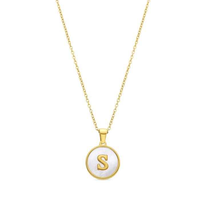 Collier - LUXENTER - Alphabet S - Nacre Blanche - Or Jaune 18K - 42 Cm + 3 Cm D'extension