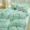 Korean Style Seersucker Cotton 4-Piece Bed Set - Girlish Duvet Cover & Sheet for Dorms (3-Piece)