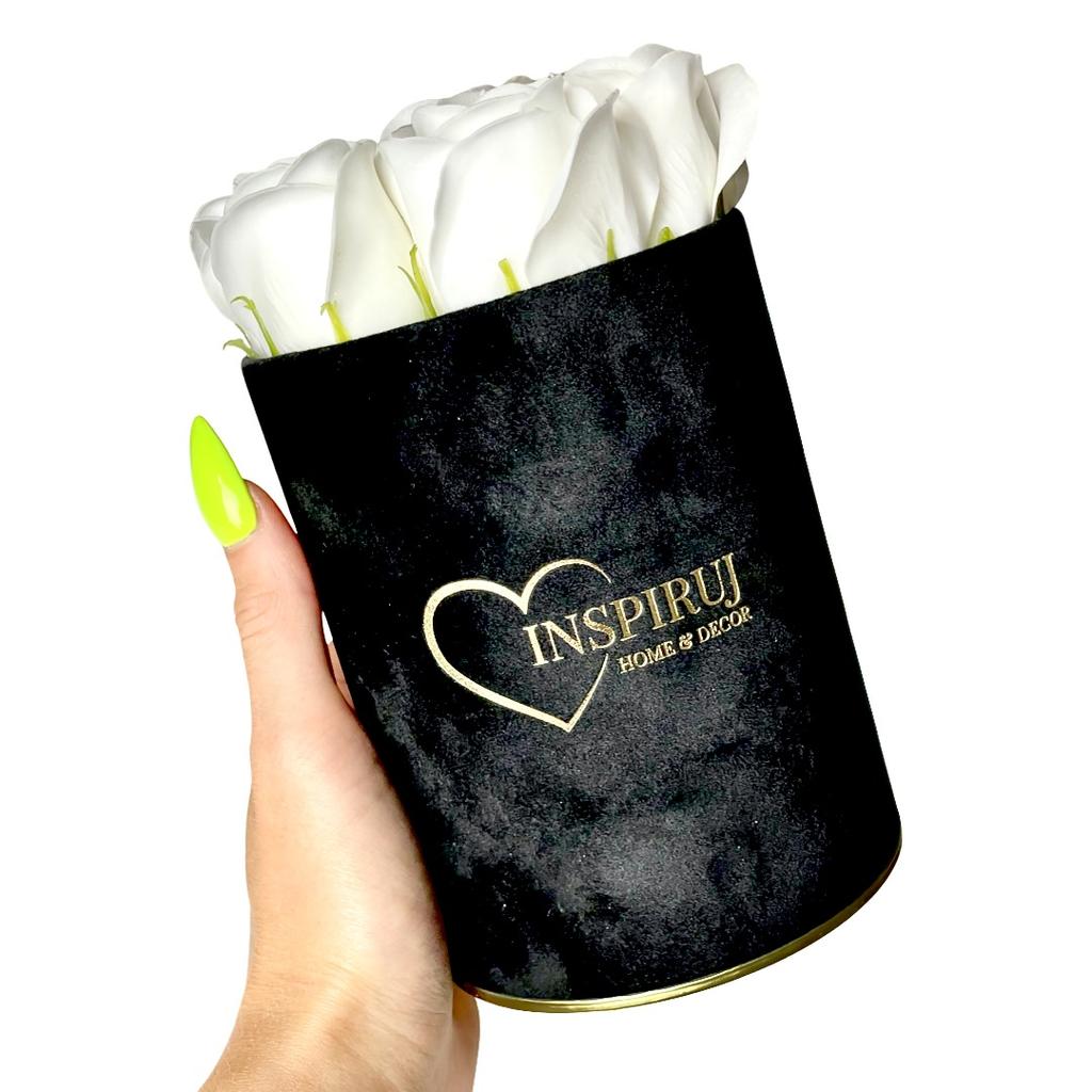 Flowerbox Inspiruj - Black Box with Soap Roses - No. 19 White