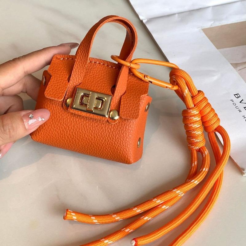 Mini Coin Purse Bag Pendant Cute Square Handbag Earphe PU Leather Creative Car Key Chain Pendant Decorati Multi-functial