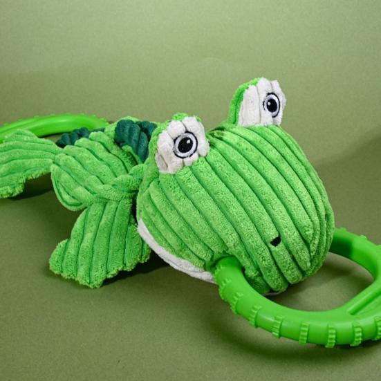 Tug of War Dog Toy Bite Resistant Tough Double Ring Plush Frog Dog Toy Boredom Relief Small Medium Dog Teething Cleaning Interactive Toy Pet Supplies