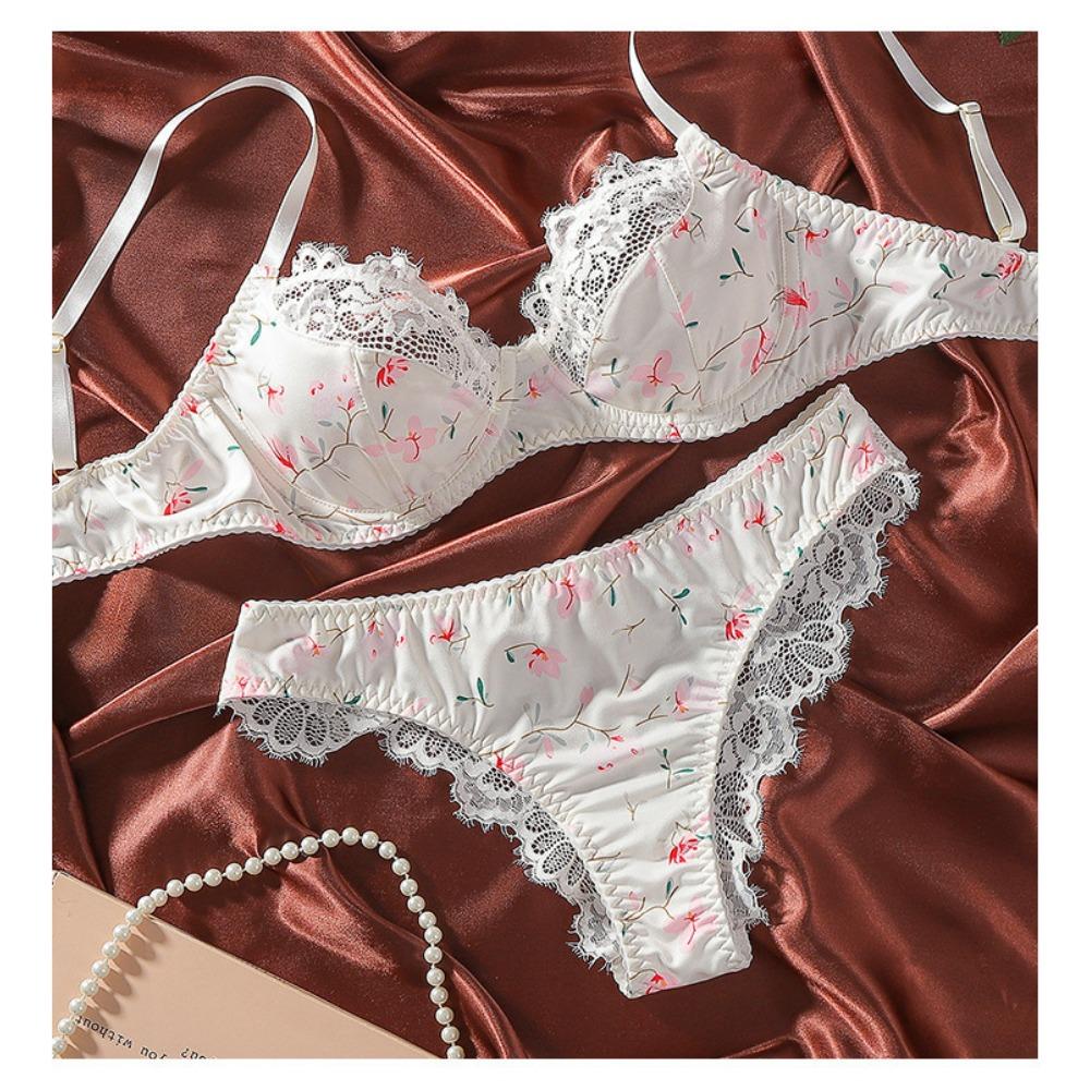 New Japanese Sweet Floral Bra Set Cute Girl Small Chest Lace Lace Gathering Tube Top Underwear