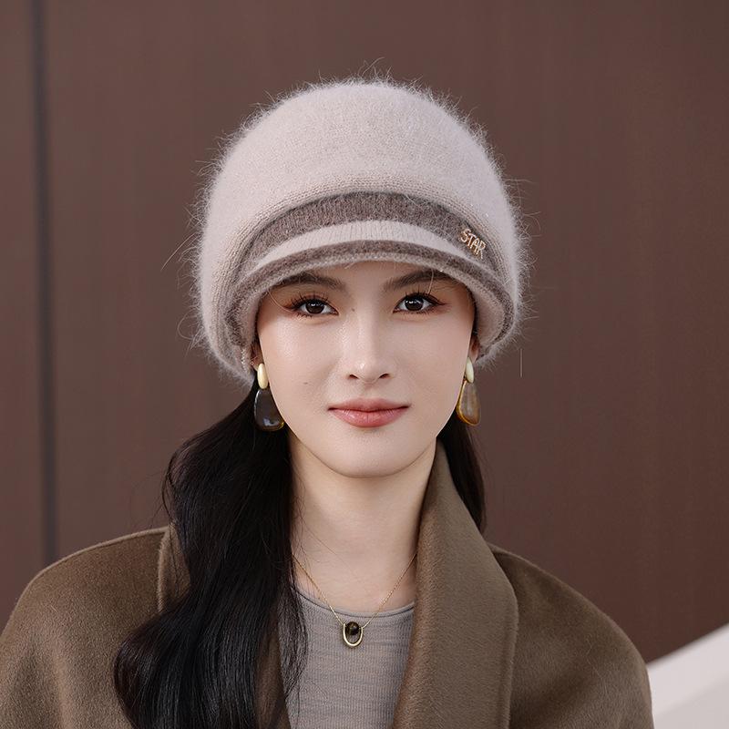 Elegant Beret Women's Autumn and Winter Double-layer Wool Hat Thermal Ear Protection Mother Knitted Hat