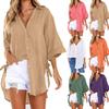 Camicia casual da donna con risvolto con bottoni e lacci Camicia a maniche lunghe annodata sul lato largo