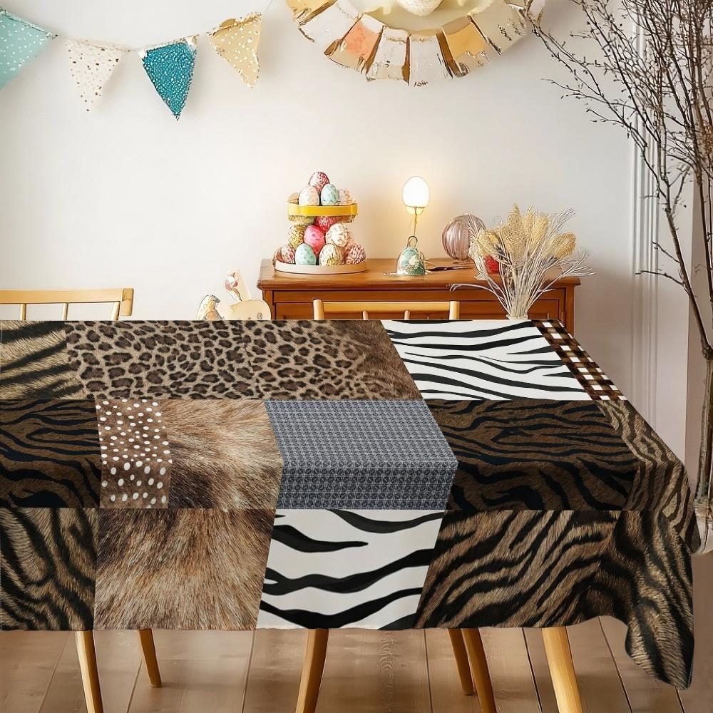 Animal Print Patchwork Rectangle Table Cloth for Table Decor Kitchen Dining Waterproof Reusable Tablecloth for Tables Party