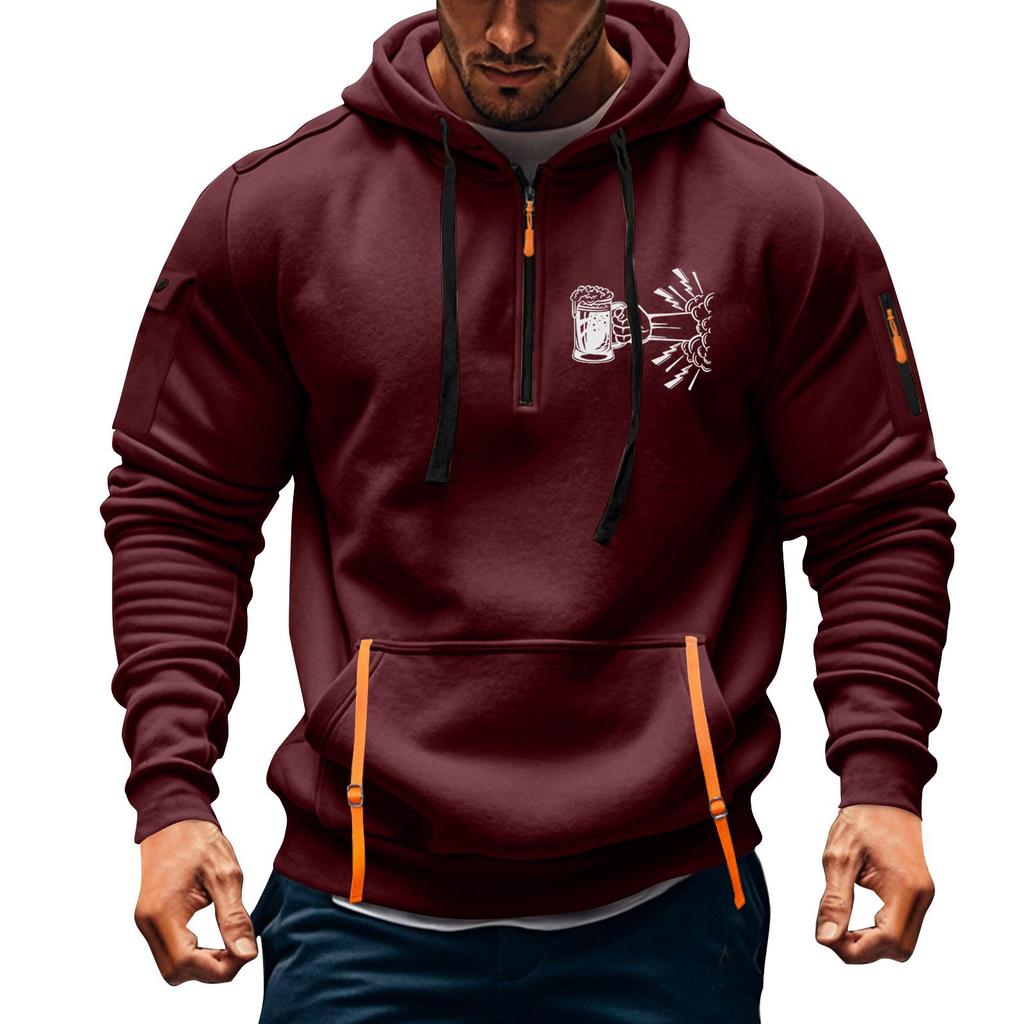 Pánská mikina s potiskem Mikina s kapucí na zip Kapsa na paži Cardigan Pánská sportovní mikina s kapucí velkých velikostí