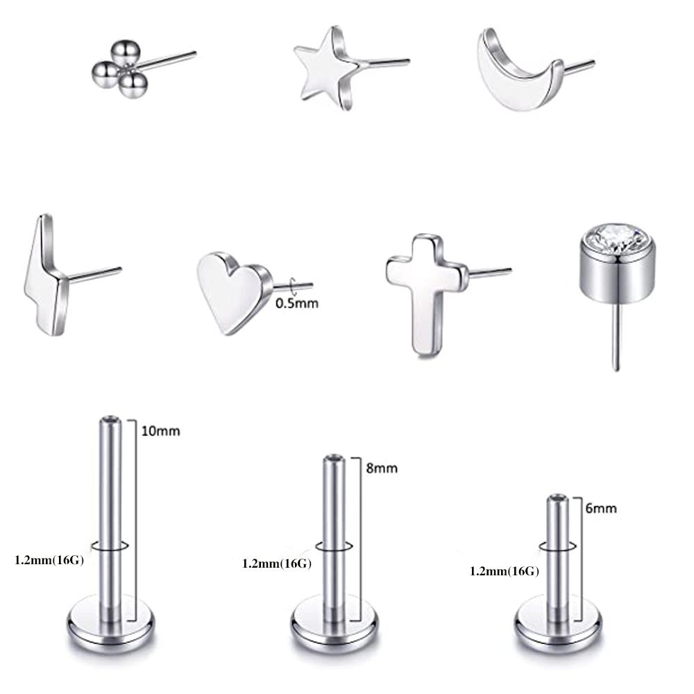 G23 Titanium Threadless Labret Studs Piercing Jewelry 16G Push Pin Cartilage Helix Tragus Earrings for Women Lip Stud Earrings