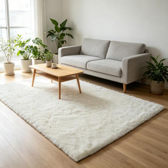 Plush Bedroom Rug, Solid Color Soft Shaggy Carpet, Non-Slip Backing, 19.69 in x 31.5 in Fuzzy Rug for Living Room Kids Room Decor