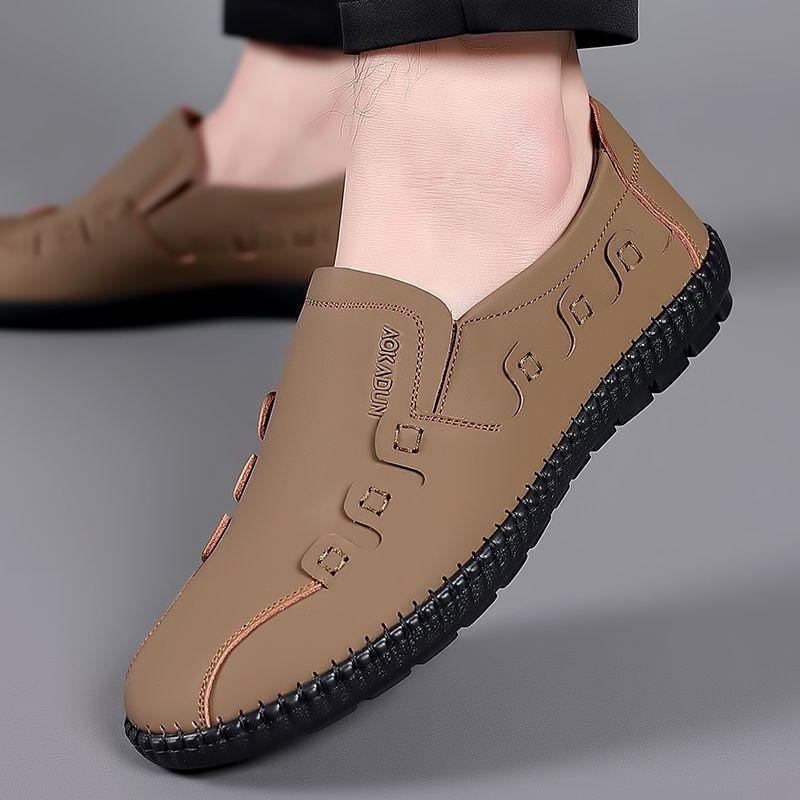 % Casual leather shoes soft sole soft surface driving lazy shoelace-free shoes
