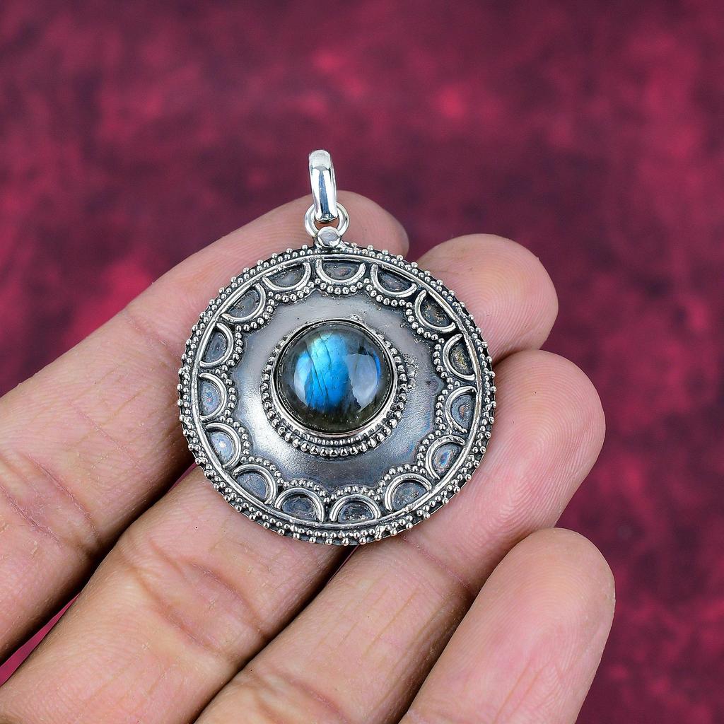 Colgante de labradorita, piedra preciosa hecha a mano, colgante de plata de ley 925, joyería antigua, para regalo, joyería de plata.