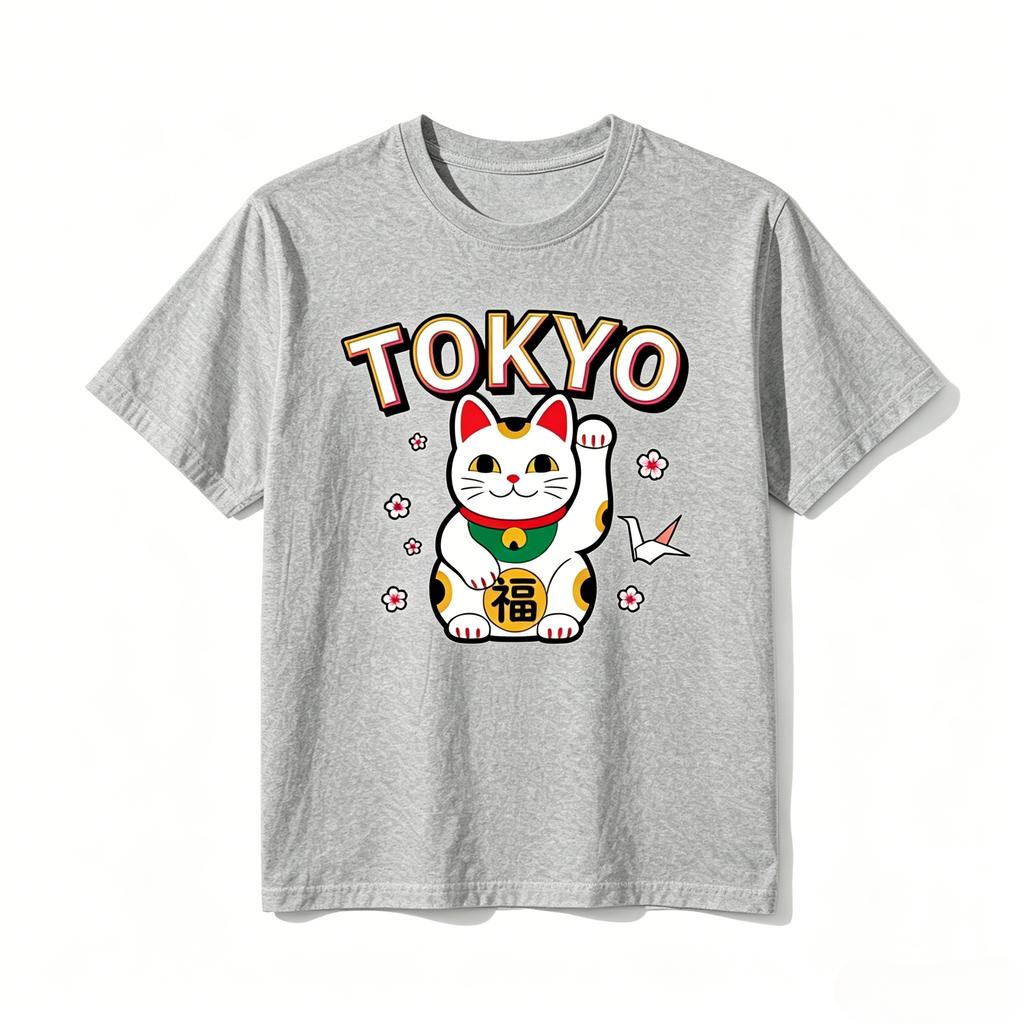 Oversize Unisex Tshirt Vintage Tokyo Unisexeki Neko Print Soft Cotton Short Sleeve Daily Wear Casual Male Tees