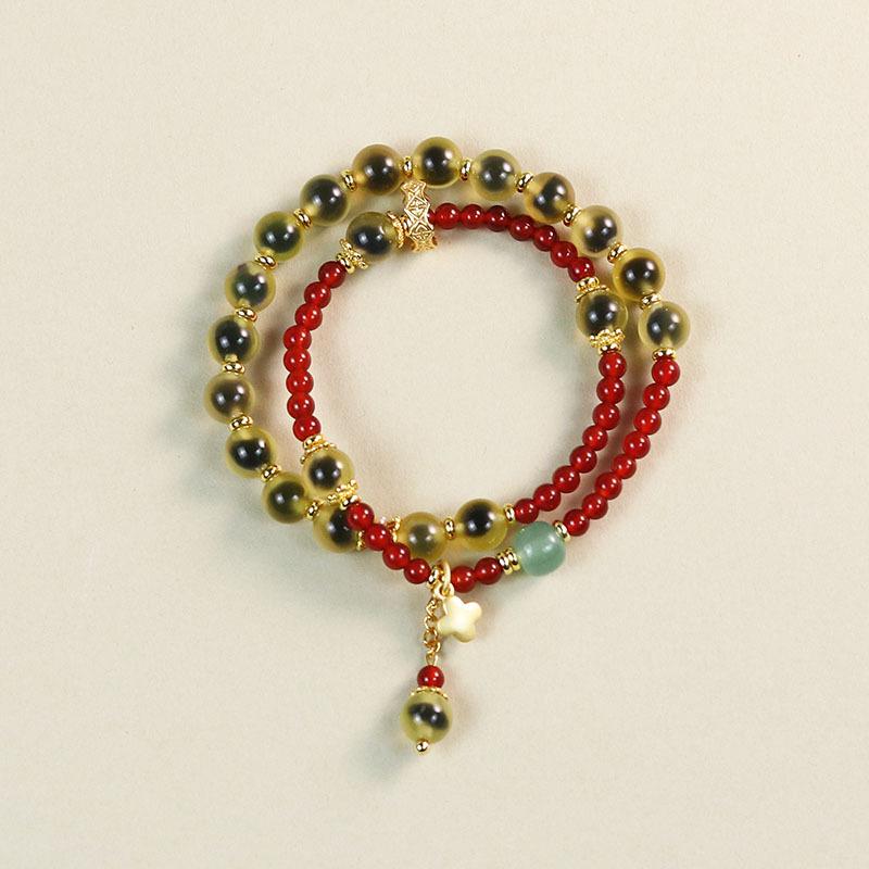 Exquisite Women s Red Agate Double-Wrap Bracelet - Colorful Sugar Core Beads, Perfect Bestie Gift for Luck 8mm Double-Wrap