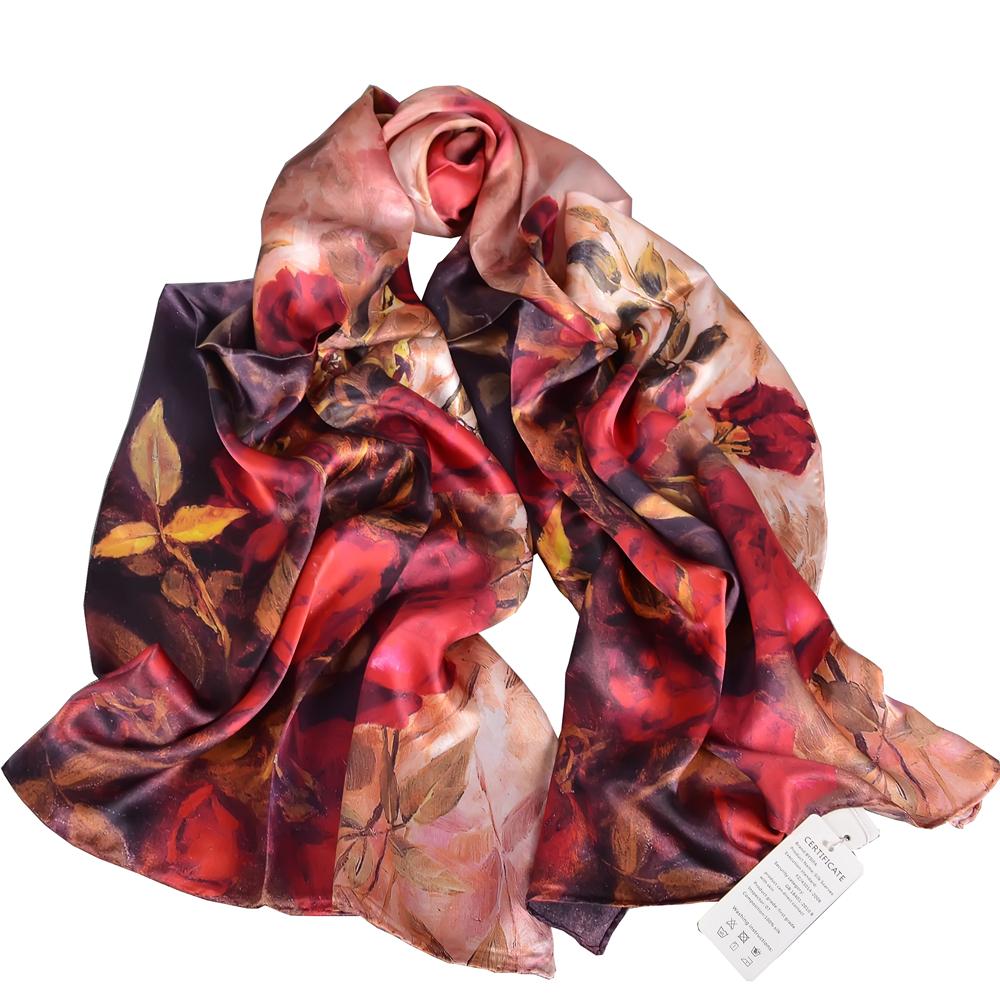 Blue Purple Silk Scarf Foulard Women Brand China Peony Long Scarves Printed Fall Winter100% Silk Ladies Scarf 170*53cm