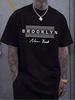 Mens Clothes Brooklyn Letters Print Black TShirt, Unisex Casual Crew Neck Tshirt Lightweight