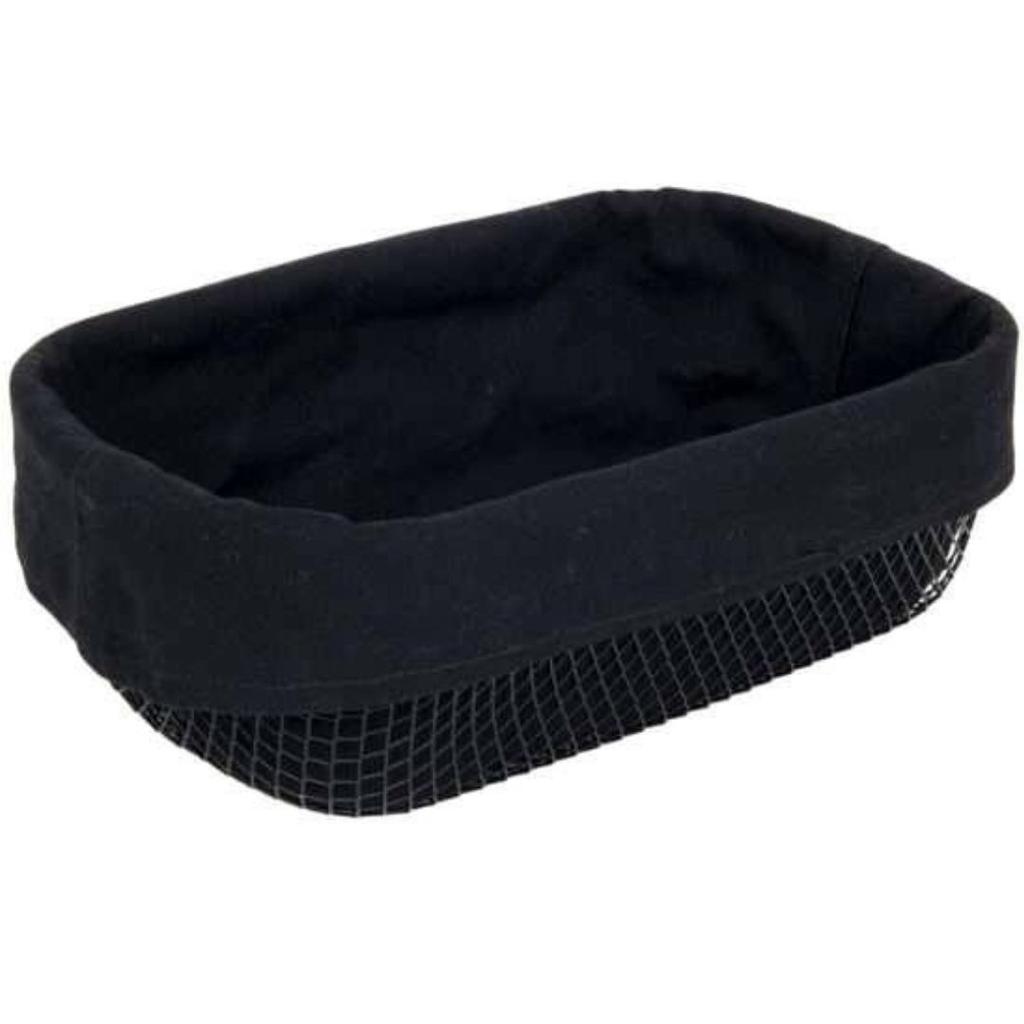 BLACK METAL BREAD BASKET + FABRIC INSERT 28x18x9.5 cm