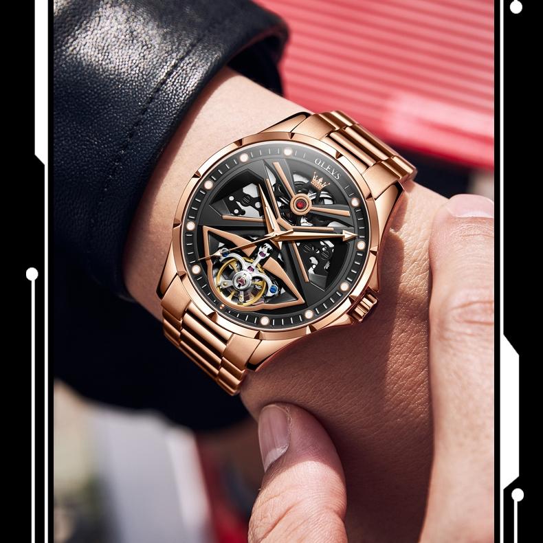 OLEVS Neue Uhr Mode Hohl Mechanische Uhr Authentische Wasserdichte Herrenuhr Herrenuhr
