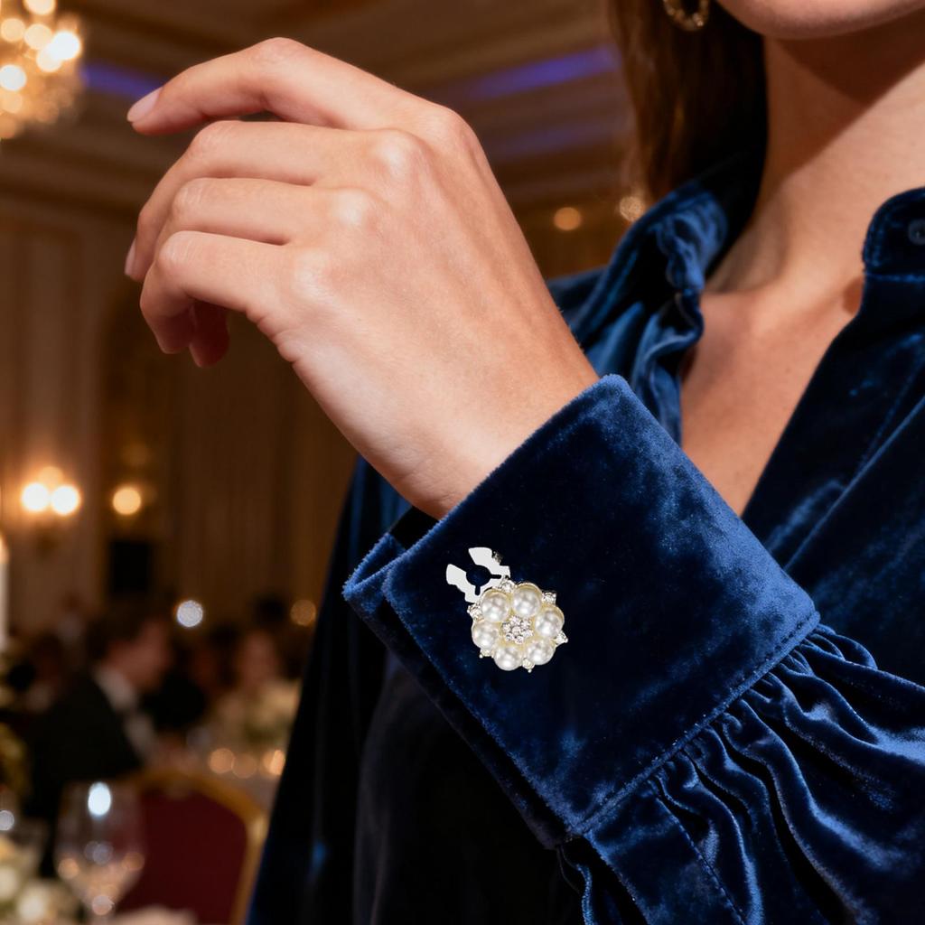 Decorative Button Covers 2 Pieces Flower Shape Sewing Button Rhinestone Pearl Cufflinks Jewelry for Women Clothing Dress Wedding