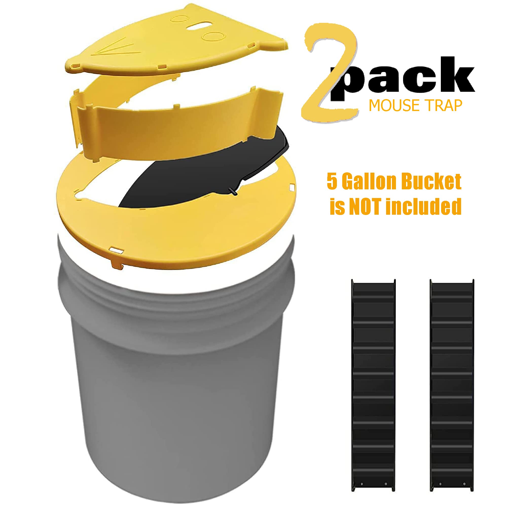 Bucket Lid Mouse Rat Trap, Mouse Catching Tool, Trap Door Style, Multi Catch, Auto Reset, Indoor Outdoor, 5 Gallon Bucket Compatible 2pcs