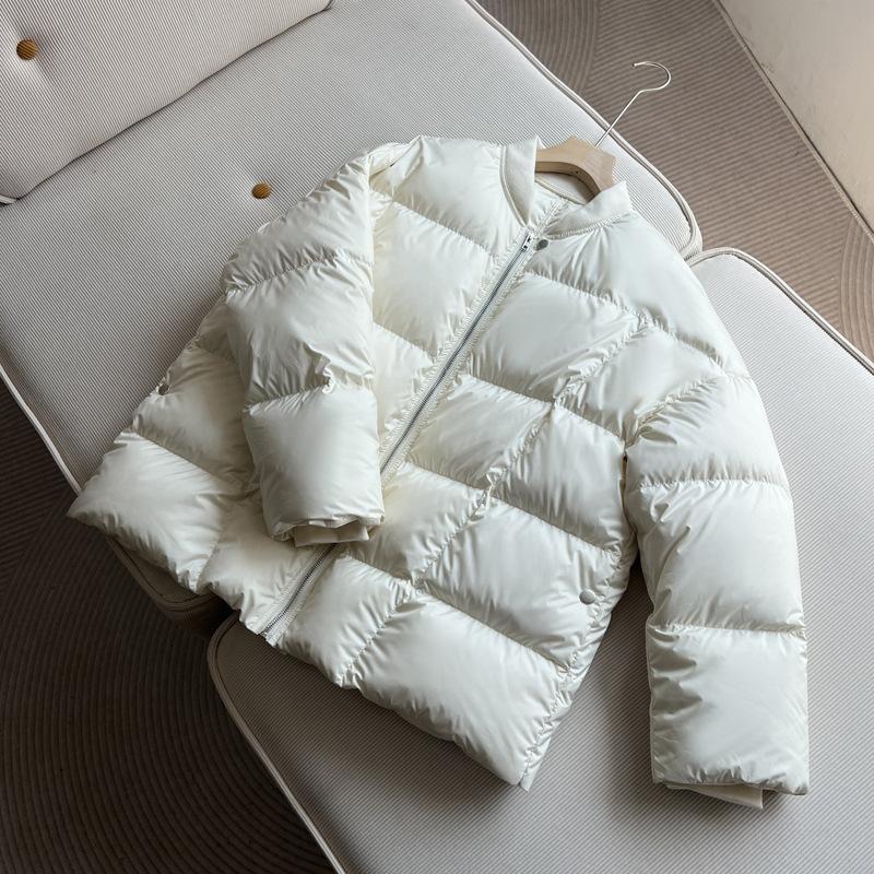 

White duck down baseball collar down jacket women s short high-end warm winter thickened fashion puff bread jacket L білий