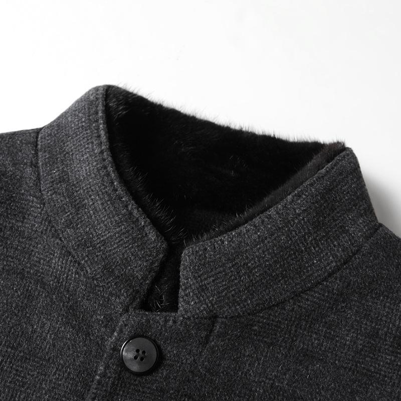 Men's Coat Autumn and Winter Mink Hair Stand-up Collar Double-sided Middle-aged Business Take-off Down Liner Warm Wool Jacket