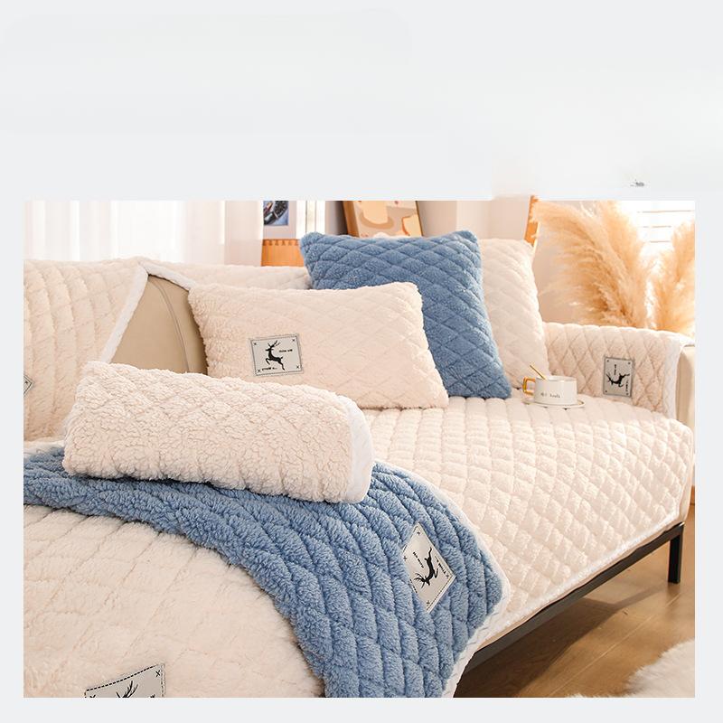 Sofa Cushion Winter Antislip Nordic Simple Plush Cushion High-Grade Fleece-Lined Thickened Real Leather Sofa Cover Cover Towel