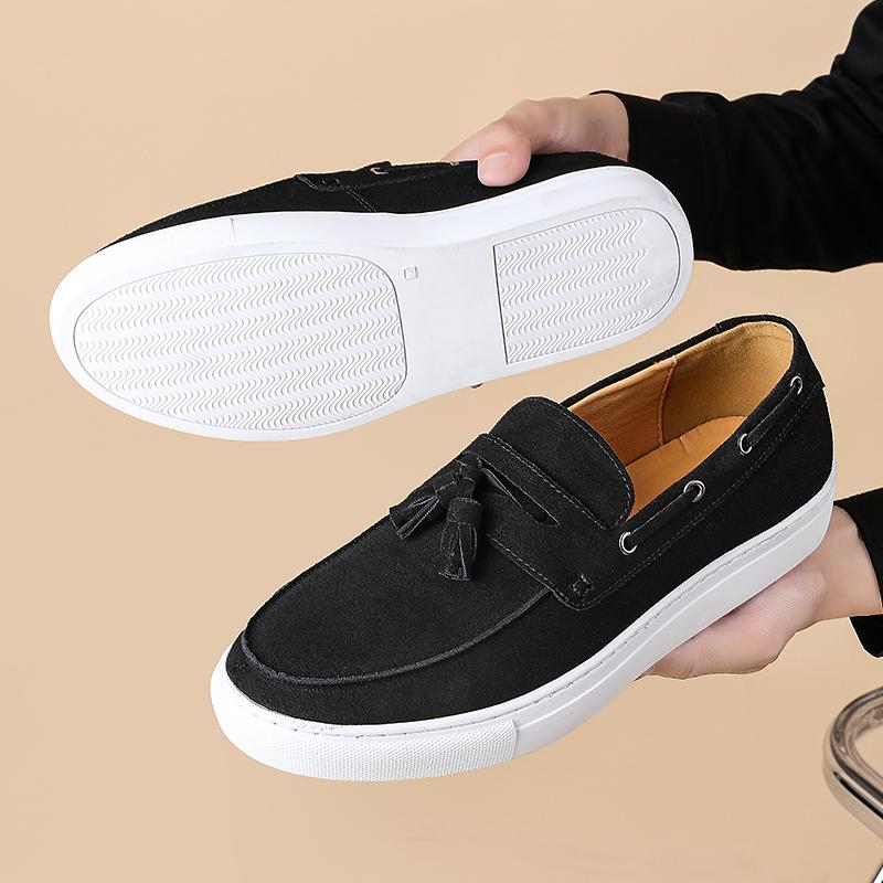 

Trendy Men s Velvet Bean Shoes Slip-On Casual Loafers Round Toe Breathable Synthetic Leather Rubber Bottom Summer Shoes 38 чёрный