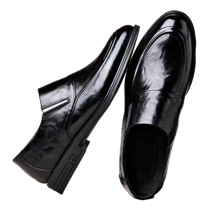 Men's leather shoes men's autumn and winter business dress soft leather soft sole pointed wedding groom one foot suit shoes