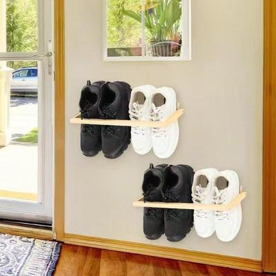 2x Wall Mounted Shoe Rack Wooden Compact Holder for Boots Sneaker Closet