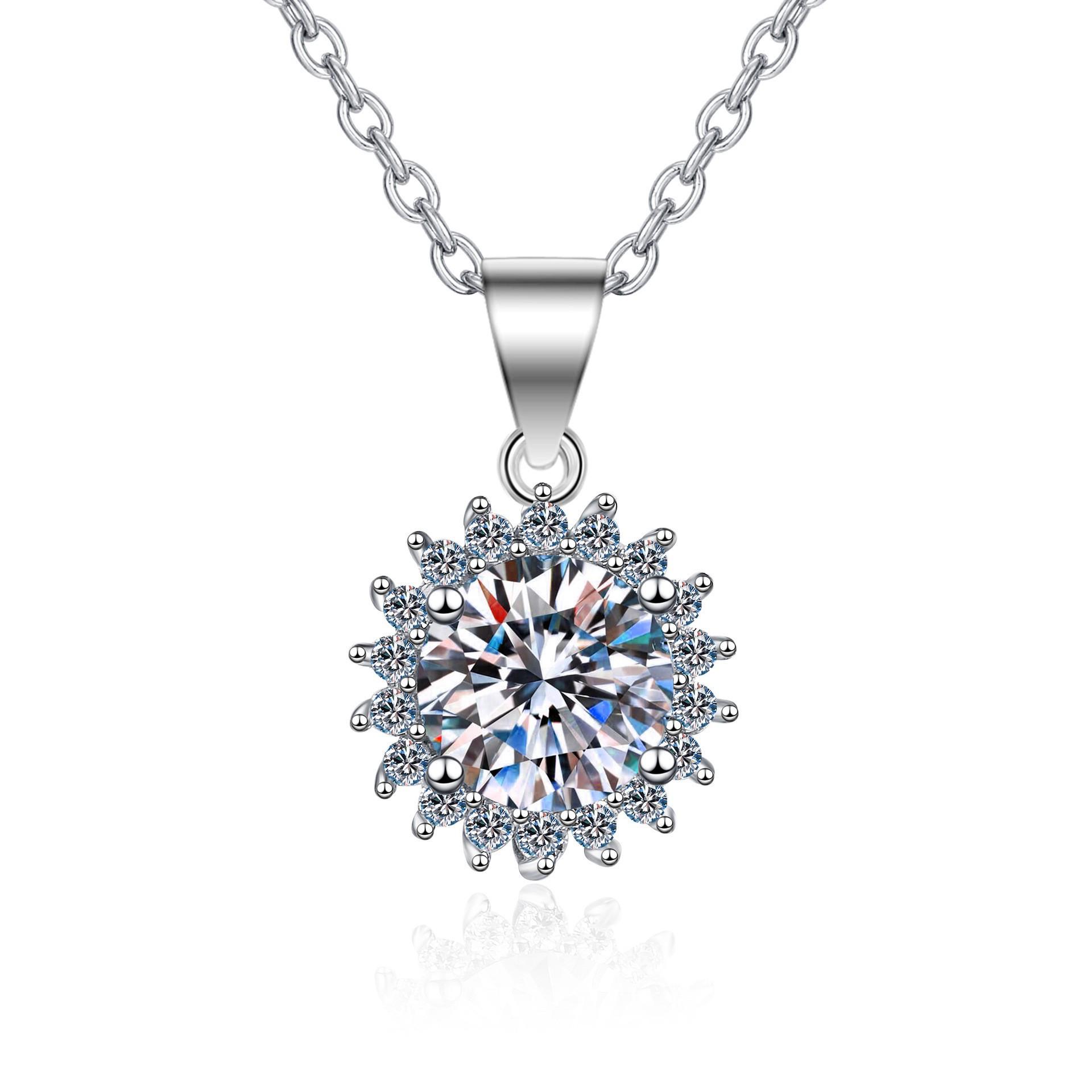 2 Carat Sunflower Moissanite Choker - S925 Sterling Silver Women s Necklace 925 Silver