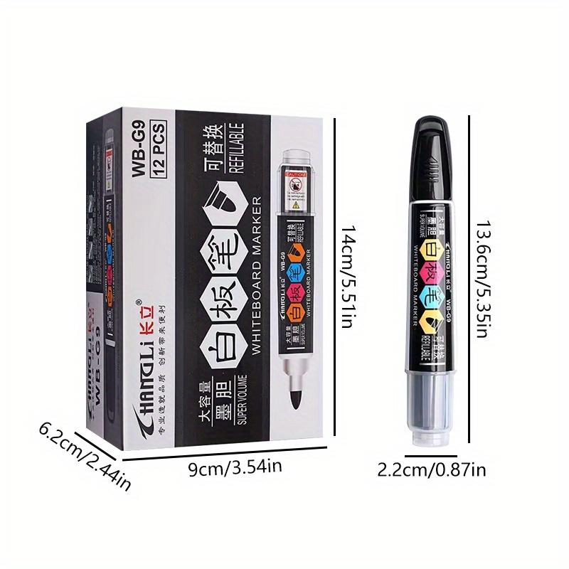 1 Marker + 1 Ink Bottle, Minimalist Black/Blue/Red High-Capacity Refillable Dry-Erase Whiteboard Marker with Erasable Broad Tip